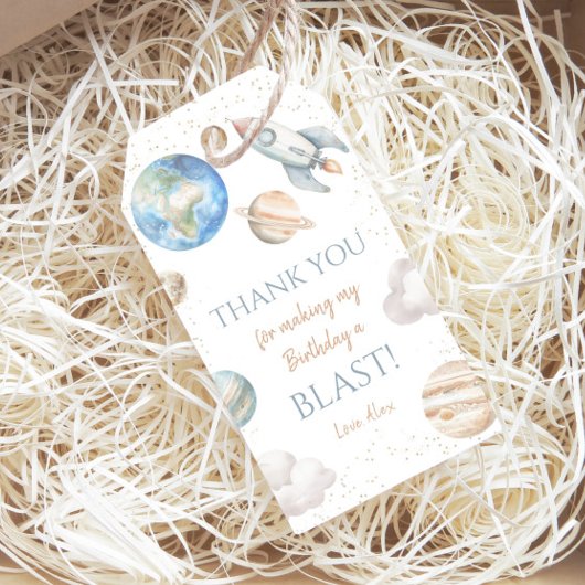 Outer Space 1st Birthday Planet Bedankt Cadeaulabel