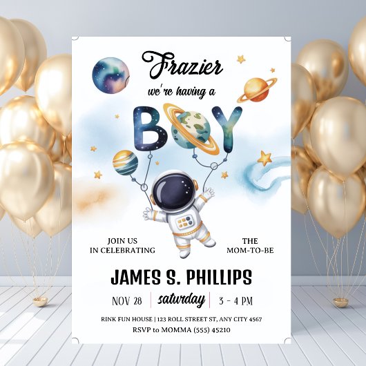 Outer Space Astronaut Baby Shower Kaart