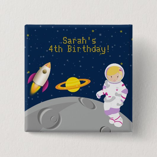 Outer Space Astronaut Birthday Button (Voorkant)