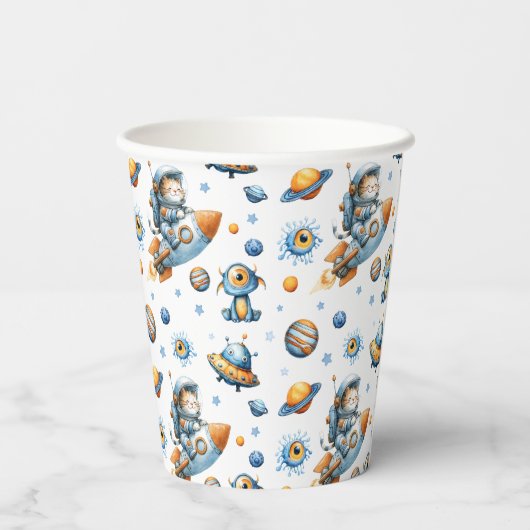 Outer Space Astronaut Cat Festive Galaxy Pattern Papieren Bekers (Achterkant)