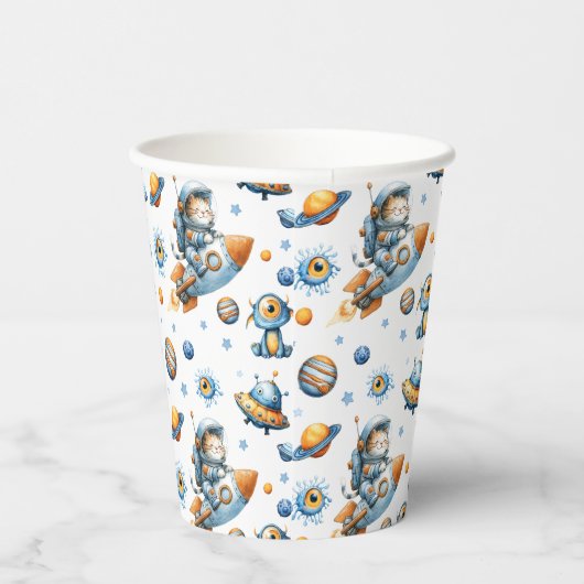Outer Space Astronaut Cat Festive Galaxy Pattern Papieren Bekers (Rechts)