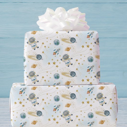 Outer Space Astronaut Kids Birthday Cadeaupapier