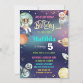 Outer Space Astronaut Planets Meisje Verjaardagsfo Kaart (Voorkant)