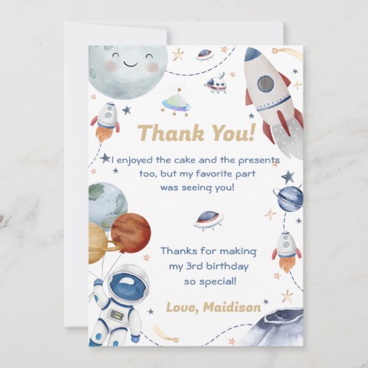 Outer Space Astronaut Verjaardag Dank je kaart (Voorkant)