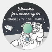 Outer Space Astronaut Verjaardag Dank u Ronde Sticker (Voorkant)