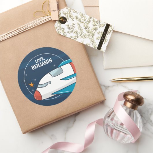 Outer Space Astronaut Verjaardagsfeest Ronde Sticker (Geschenken)