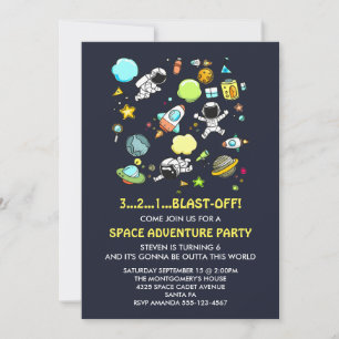 Outer Space Astronauten & Raket Schepen Verjaardag Kaart