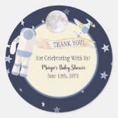 Outer Space Baby shower dank u | Geel Ronde Sticker (Voorkant)