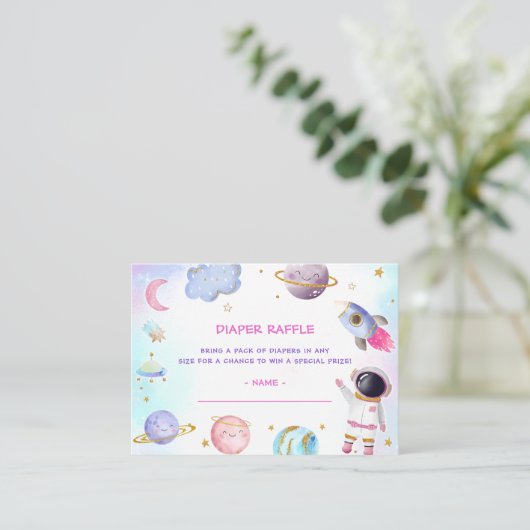 Outer Space Baby shower Luier Raffle Ticket ENCL Informatiekaartje (Staand voorkant)