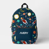 Outer Space Bag Planeten Raketten UFO Galaxy custo Bedrukte Rugzak (Voorkant)