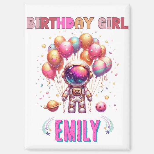 Outer Space Birthday Girl Flight Crew Magneet (Voorkant)