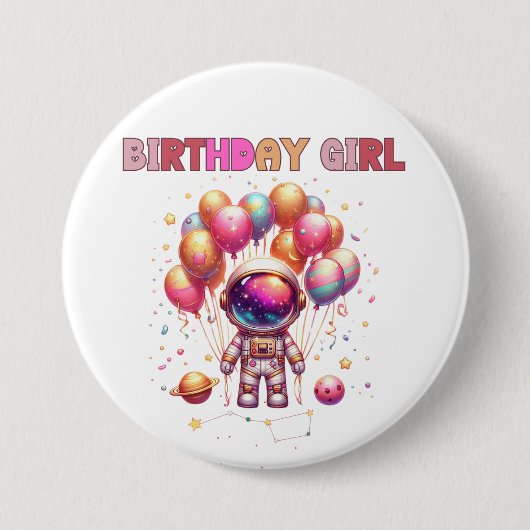Outer Space Birthday Girl Flight Crew Ronde Button 7,6 Cm (Voorkant)
