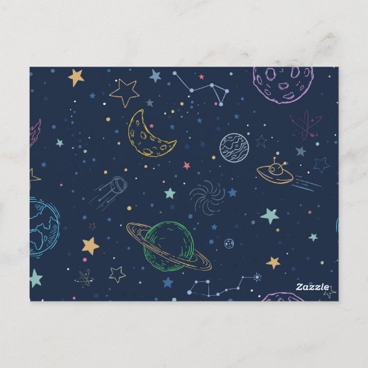 Outer Space Birthday Party Rocket Planets & Stars Briefkaart (Achterkant)