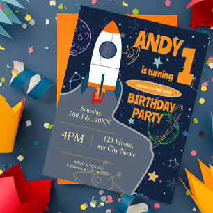 Outer Space Birthday Party Rocket Planets & Stars Briefkaart