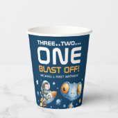 Outer Space Blast Off Cute Alien  1st Birthday  Papieren Bekers (Achterkant)