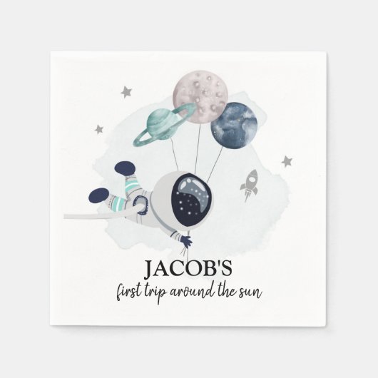 Outer Space Boy 1st reis rond de zondag Servet (Voorkant)