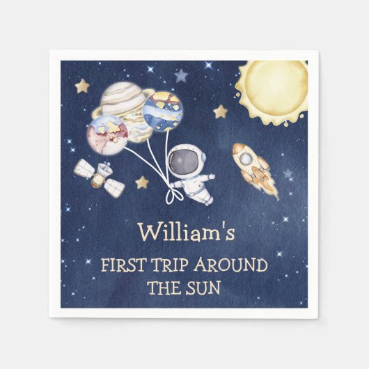 Outer Space Boy 1st reis rond de zondag Servet (Voorkant)