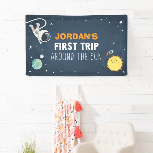 Outer Space Boy eerste verjaardag achtergrond astr Spandoek (Insitu)
