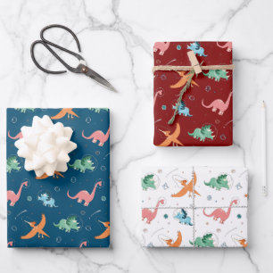 Outer Space Dinosaur Holiday Kerstmis Inpakpapier Vel