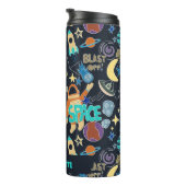 Outer Space Doodle Patroon Gepersonaliseerde naam Thermosbeker (Geroteerd rechts)