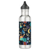 Outer Space Doodle Patroon Gepersonaliseerde naam Waterfles (Rechts)