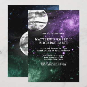 Outer Space Earth Boy Sweet 16 Birthday Party Kaart