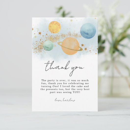 Outer Space Eerste reis rond de zon Dank u kaart (Staand voorkant)