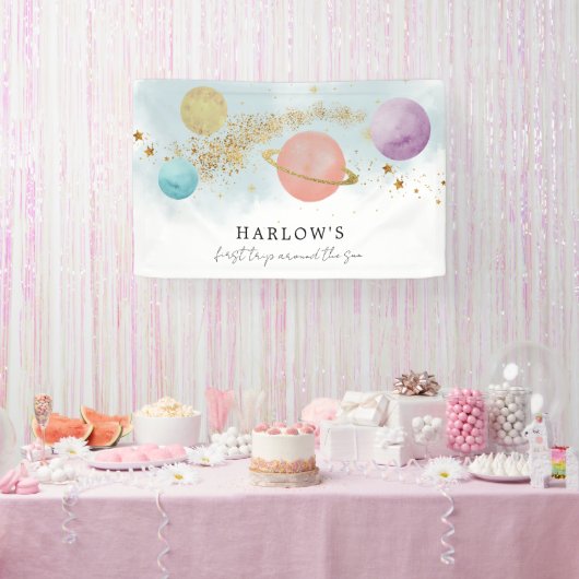 Outer Space Eerste reis rond de zon Verjaardag Spandoek (Feest)