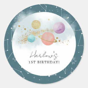 Outer Space Eerste reis rond zon Verjaardag Ronde Sticker