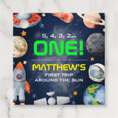 Outer Space First Birthday Bedankjes Labels (Voorkant)