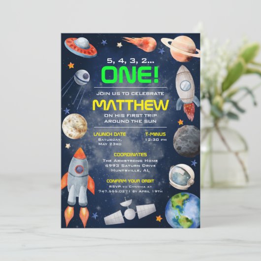 Outer Space First Birthday Invitation (Debout devant)