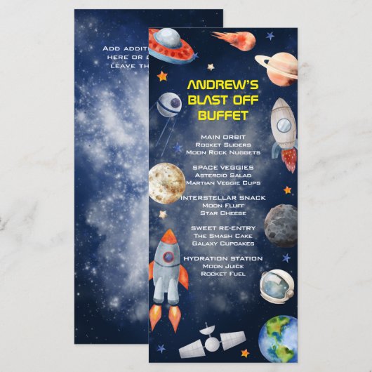 Outer Space First Birthday Menu (Voorkant / Achterkant)