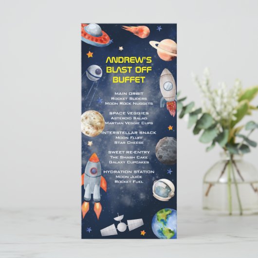 Outer Space First Birthday Menu (Staand voorkant)