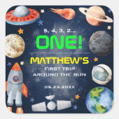 Outer Space First Birthday Vierkante Sticker (Voorkant)