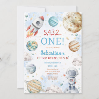 Outer Space First Trip Around The Sun 1st Birthday Kaart