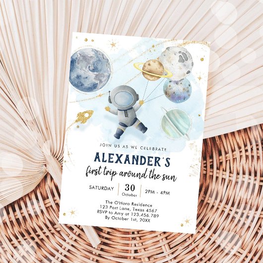 Outer Space First Trip Around the Sun 1st Birthday Kaart