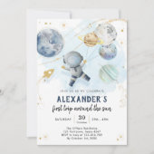 Outer Space First Trip Around the Sun 1st Birthday Kaart (Voorkant)