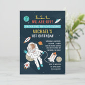 Outer Space Future Astronaut 1st Birthday Foto Kaart (Staand voorkant)