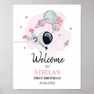 Outer Space Galaxy Astronaut Girl Birthday Welkom Poster