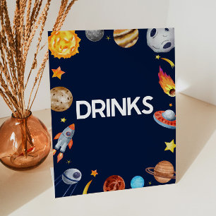 Outer Space Galaxy Drinken Drink Tafel Party Sign Reclamebord Met Voetstuk
