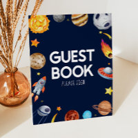 Outer Space Galaxy Gastenboek Tafel Party Sign