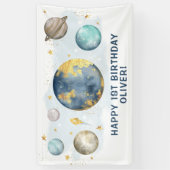 Outer Space Galaxy Maan Sterren Gelukkig Verjaarda Spandoek (Verticaal)