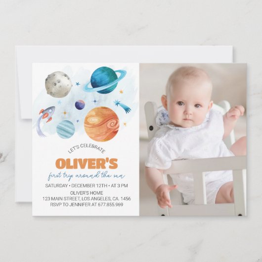 Outer Space Galaxy Party Boy 1e Verjaardag Kaart (Voorkant)