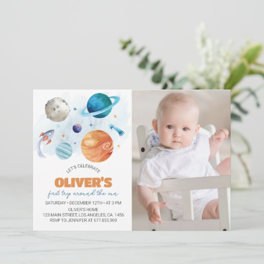 Outer Space Galaxy Party Boy 1e Verjaardag Kaart (Staand voorkant)