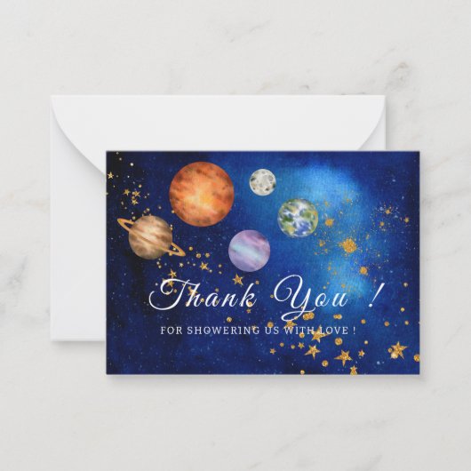 Outer Space Galaxy Starry baby shower dank u Notitiekaartje (Voorkant)