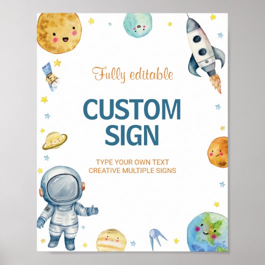 Outer Space Galaxy Verjaardag Tafel Teken Eerste r Poster (Voorkant)