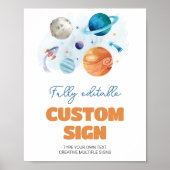 Outer Space Galaxy Verjaardagsfeesttafel Teken Poster (Voorkant)