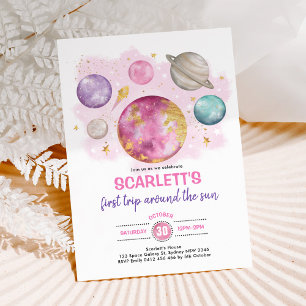 Outer Space Girl Birthday Moon Star Galaxy Party Kaart