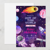 Outer space girl theme invitation (Devant / Derrière)