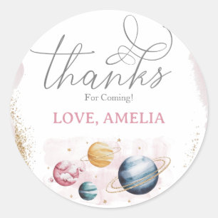 Outer Space Girl Verjaardag Galaxy Sterren Planete Ronde Sticker